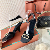 HIGH HEELS SANDALS 80 MM IN BLACK SATIN MIX SUEDE
