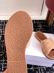 CELINE 26S TRIOMPHE FLAT SLIDES IN PEACH BEIGE WOOL