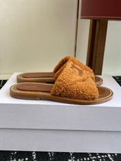 CELINE 26S TRIOMPHE FLAT SLIDES IN BROWN WOOL