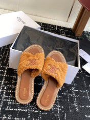 CELINE 26S TRIOMPHE FLAT SLIDES IN BROWN WOOL
