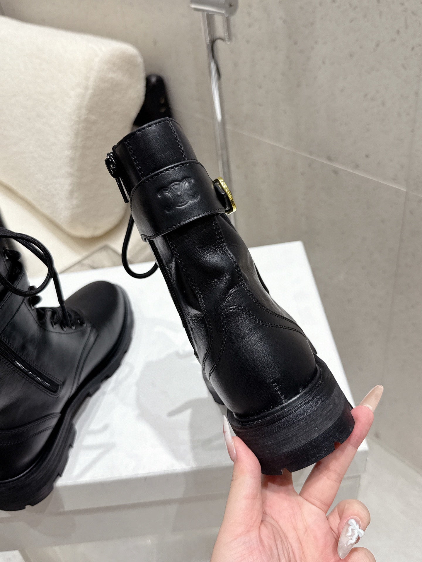 CELINE 26S MARTIN BOOTS IN BLACK CALFSKIN