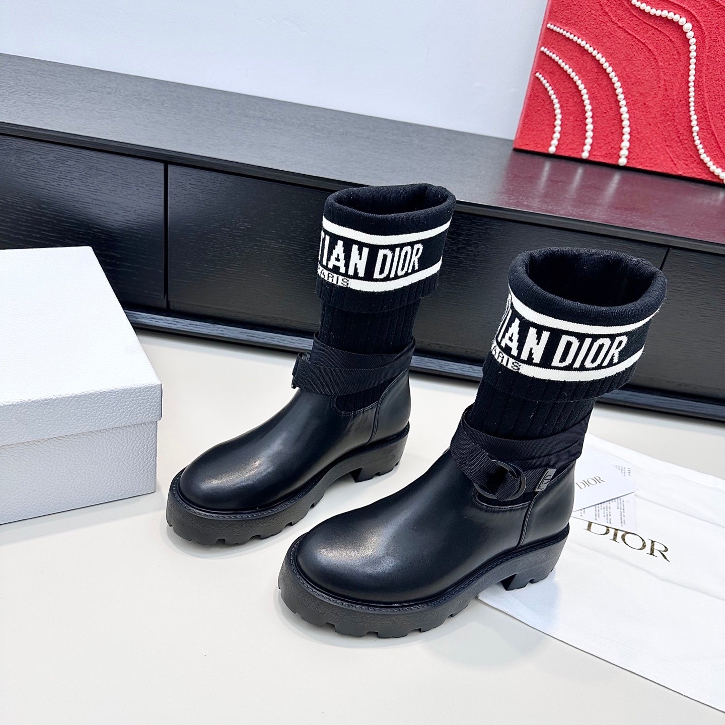 DIOR 26S D-MAJOR ANKLE BOOT IN BLACK CALFSKIN AND WOOL
