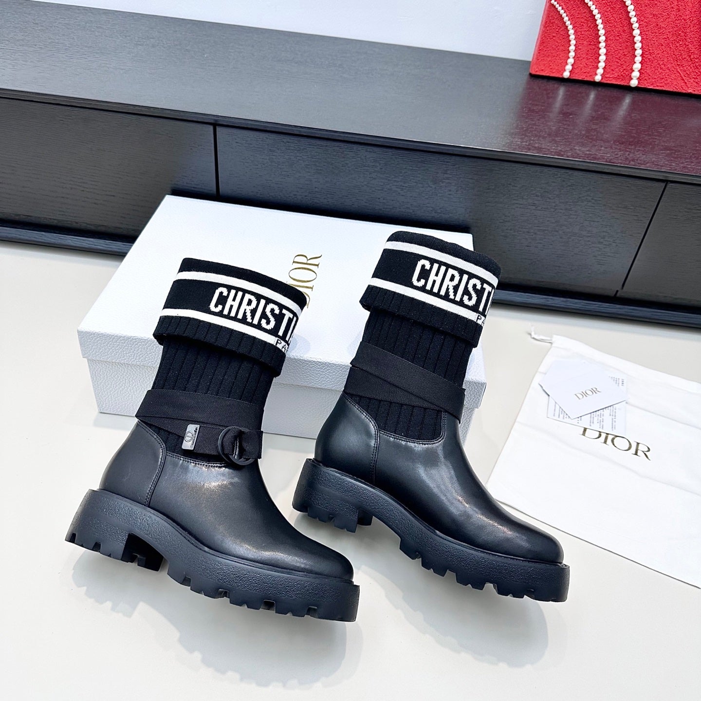 DIOR 26S D-MAJOR ANKLE BOOT IN BLACK CALFSKIN AND WOOL