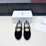 DIOR 26S FROST BALLET FLAT IN BLACK CANNAGE SUEDE AND CALFSKIN