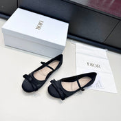 DIOR 26S LOVELY-D BALLET FLAT IN BLACK SATIN WITH BOW