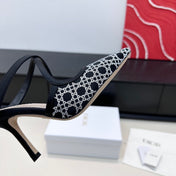 DIOR 26S SLINGBACK PUMP 100MM IN BLACK SATIN WITH SILVER STRASS CANNAGE MOTIF