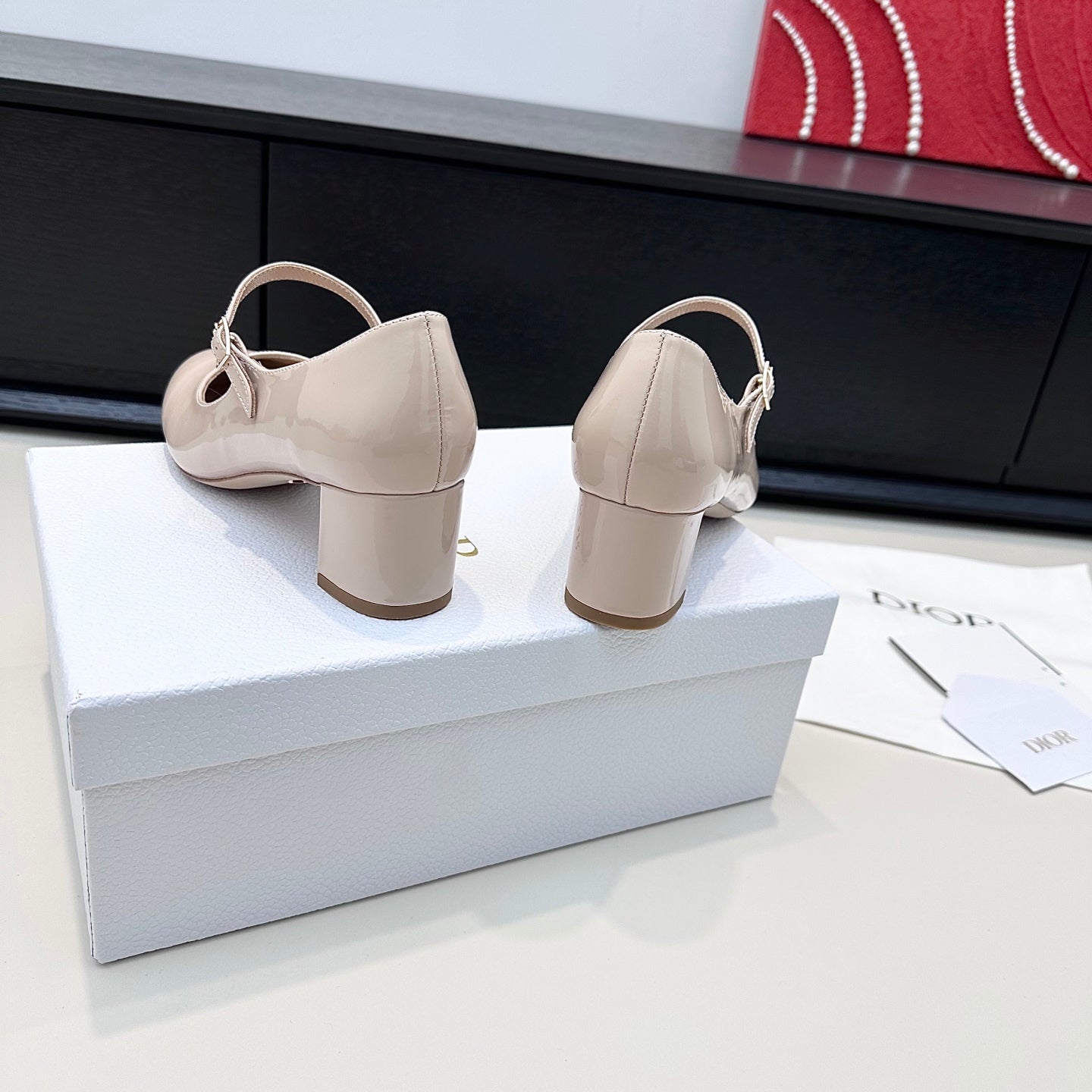 DIOR 26S MARY JANE PUMPS 45MM IN LIGHT BEIGE PATENT CALFSKIN GOLD HARDWARE