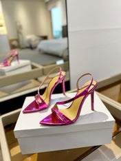GIANVITO ROSSI 26S STRAPPY HIGH-HEEL SANDALS 105 MM IN DARK PINK PATENT CALFSKIN