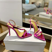 GIANVITO ROSSI 26S STRAPPY HIGH-HEEL SANDALS 105 MM IN DARK PINK PATENT CALFSKIN