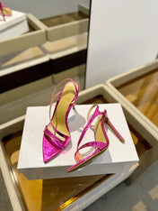 GIANVITO ROSSI 26S STRAPPY HIGH-HEEL SANDALS 105 MM IN DARK PINK PATENT CALFSKIN