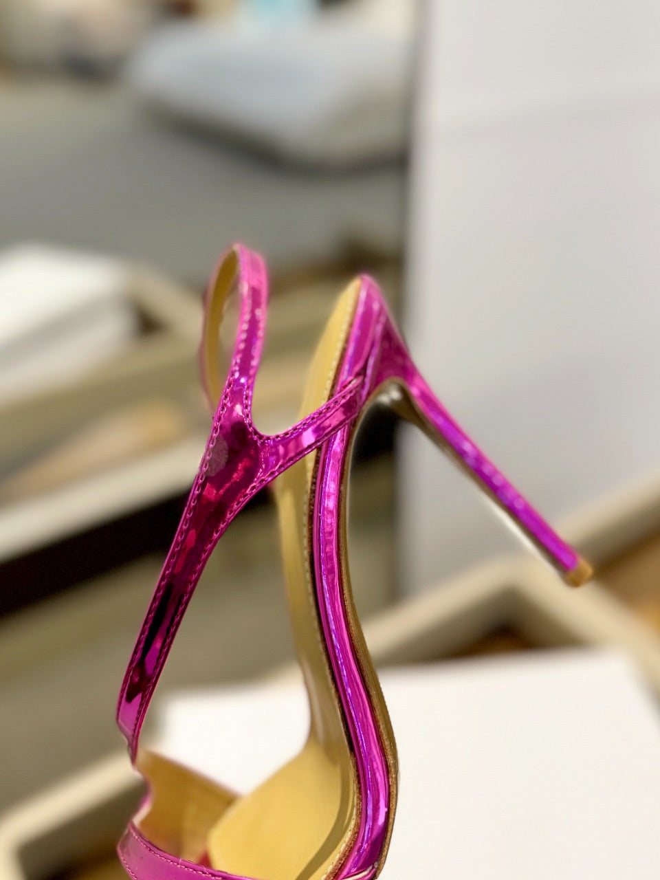 GIANVITO ROSSI 26S STRAPPY HIGH-HEEL SANDALS 105 MM IN DARK PINK PATENT CALFSKIN