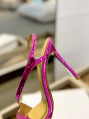 GIANVITO ROSSI 26S STRAPPY HIGH-HEEL SANDALS 105 MM IN DARK PINK PATENT CALFSKIN