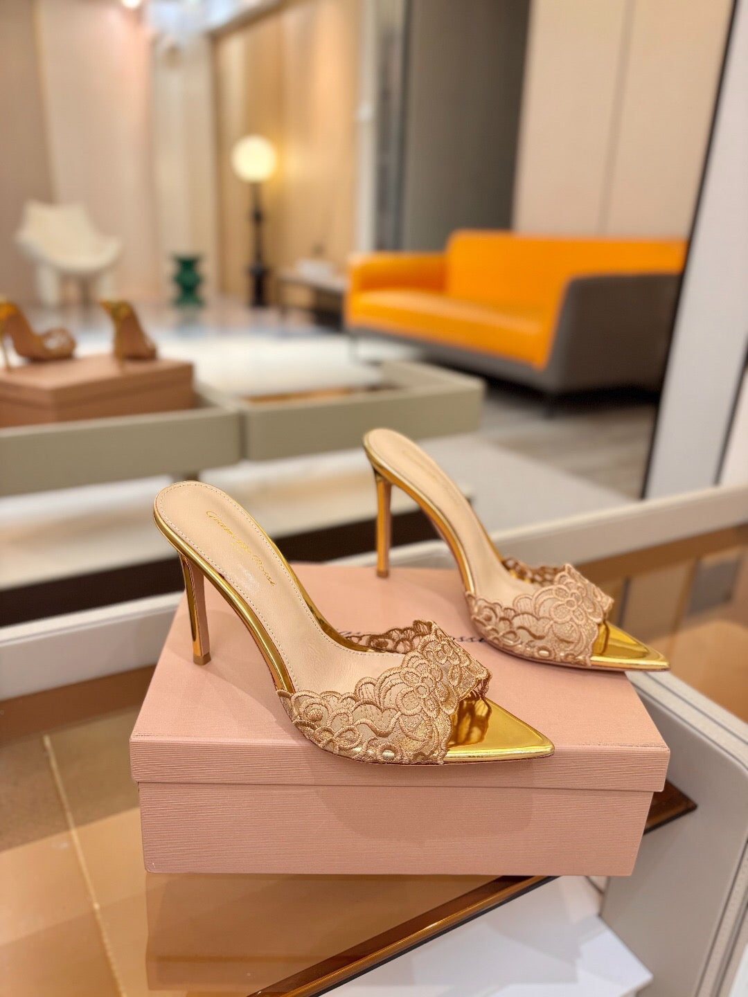 GIANVITO ROSSI 26S HEELED SANDALS 105 MM IN GOLD LACE AND LAMBSKIN