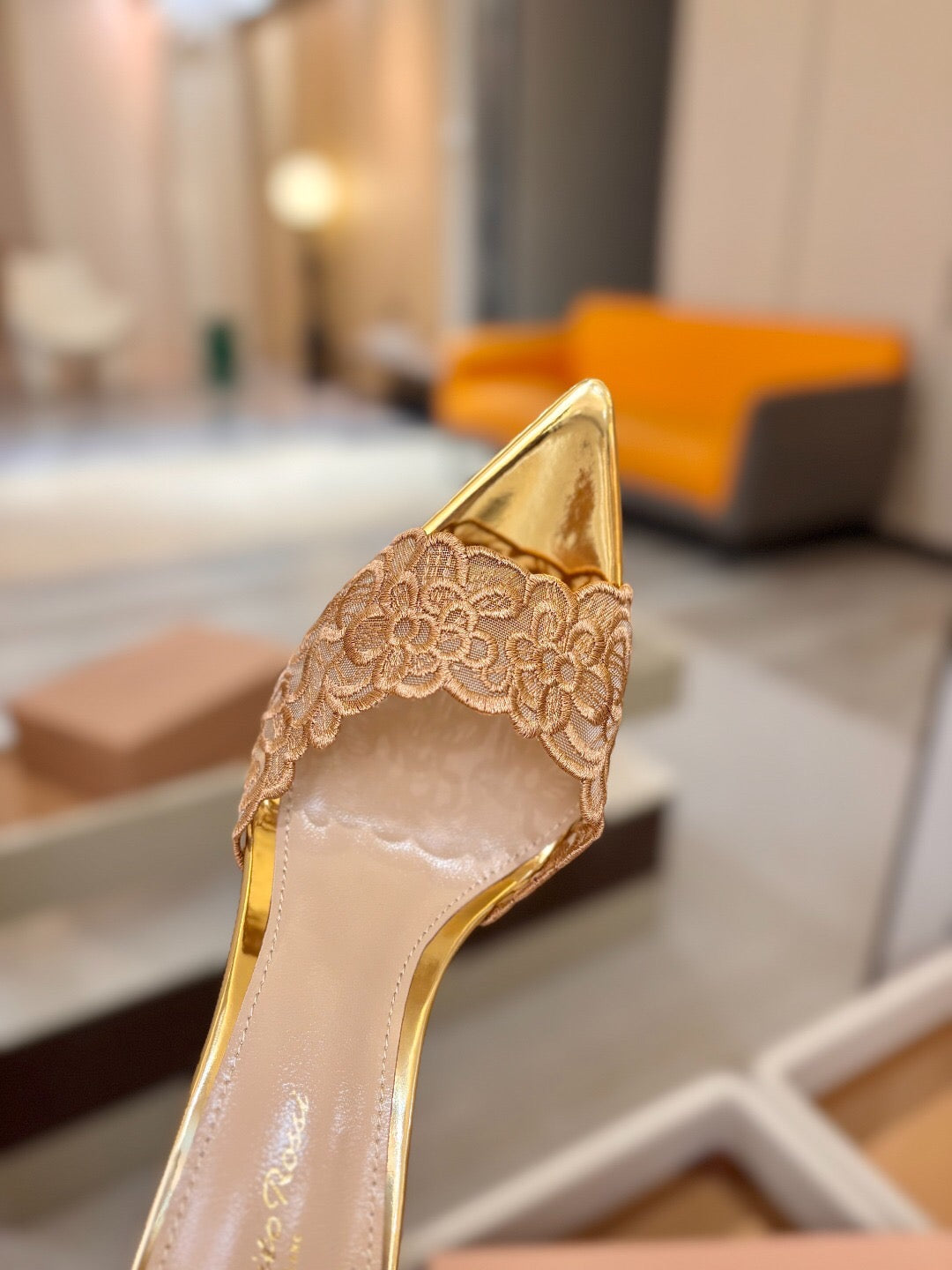 GIANVITO ROSSI 26S HEELED SANDALS 105 MM IN GOLD LACE AND LAMBSKIN