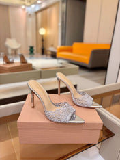 GIANVITO ROSSI 26S HEELED SANDALS 105 MM IN SILVER LACE AND LAMBSKIN