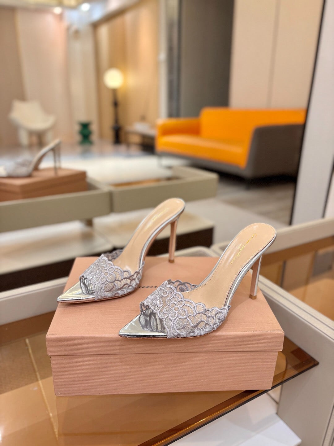 GIANVITO ROSSI 26S HEELED SANDALS 105 MM IN SILVER LACE AND LAMBSKIN