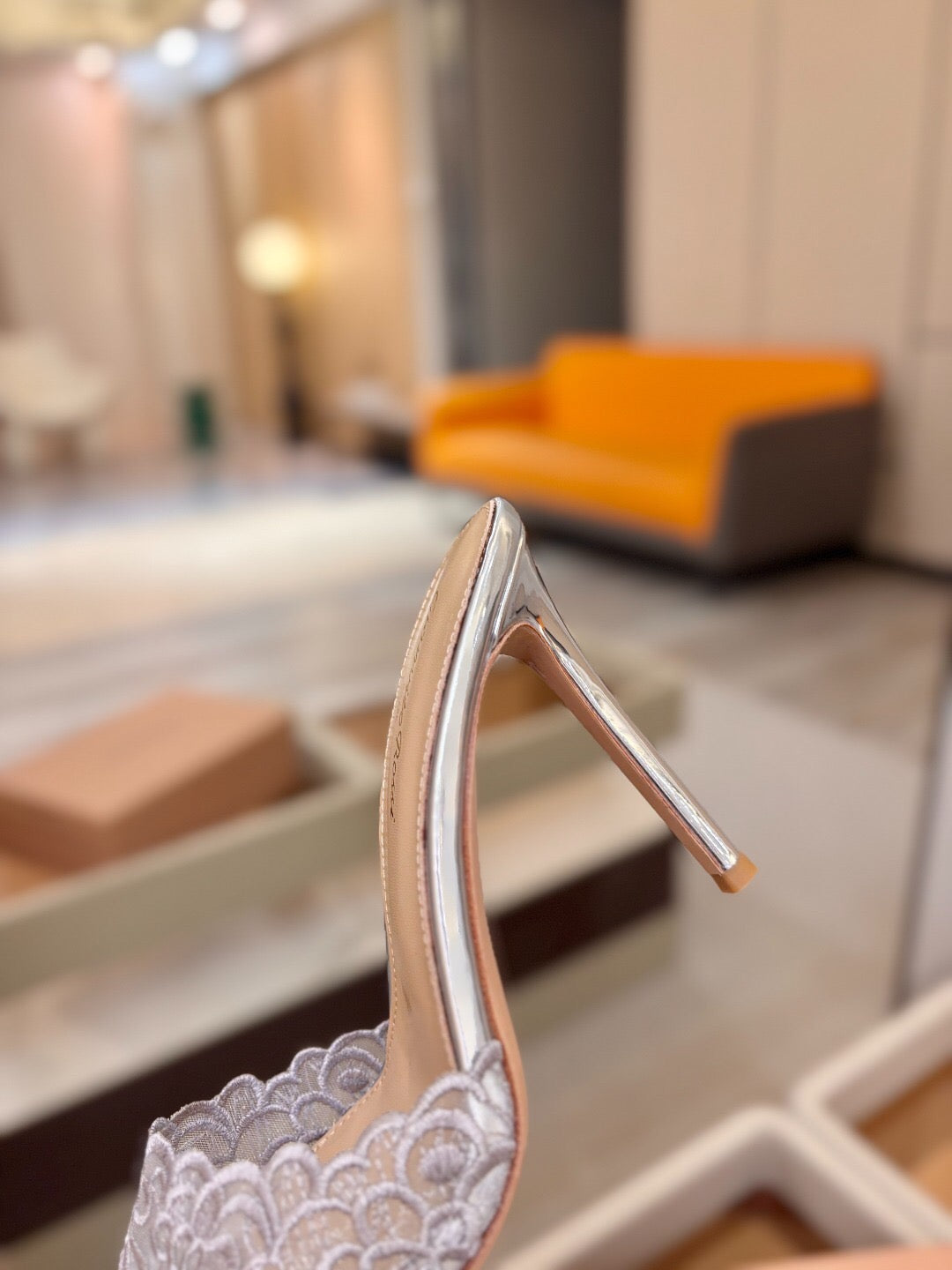 GIANVITO ROSSI 26S HEELED SANDALS 105 MM IN SILVER LACE AND LAMBSKIN