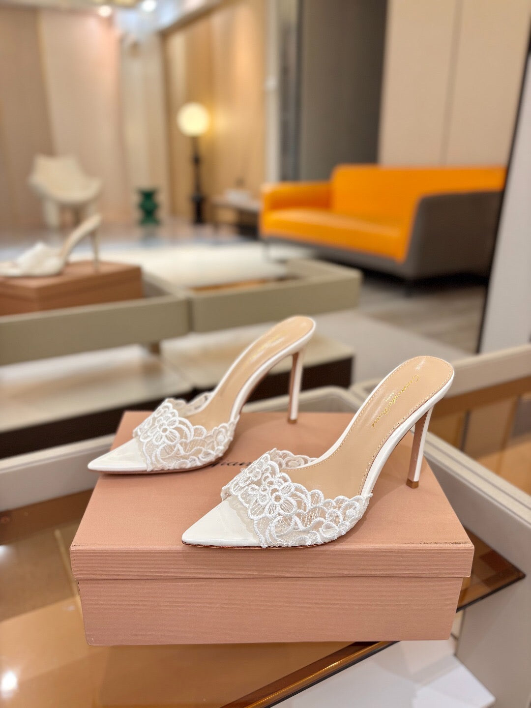 GIANVITO ROSSI 26S HEELED SANDALS 105 MM IN WHITE LACE AND LAMBSKIN