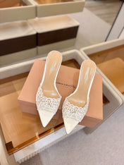 GIANVITO ROSSI 26S HEELED SANDALS 105 MM IN WHITE LACE AND LAMBSKIN