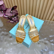 AQUAZZURA 26S CRYSTAL HIGH-HEEL SLIDES 85 MM IN GOLD CALFSKIN
