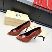 VALENTINO 26S PEEP-TOE HIGH HEELS 100 MM IN BRICK BROWN SUEDE