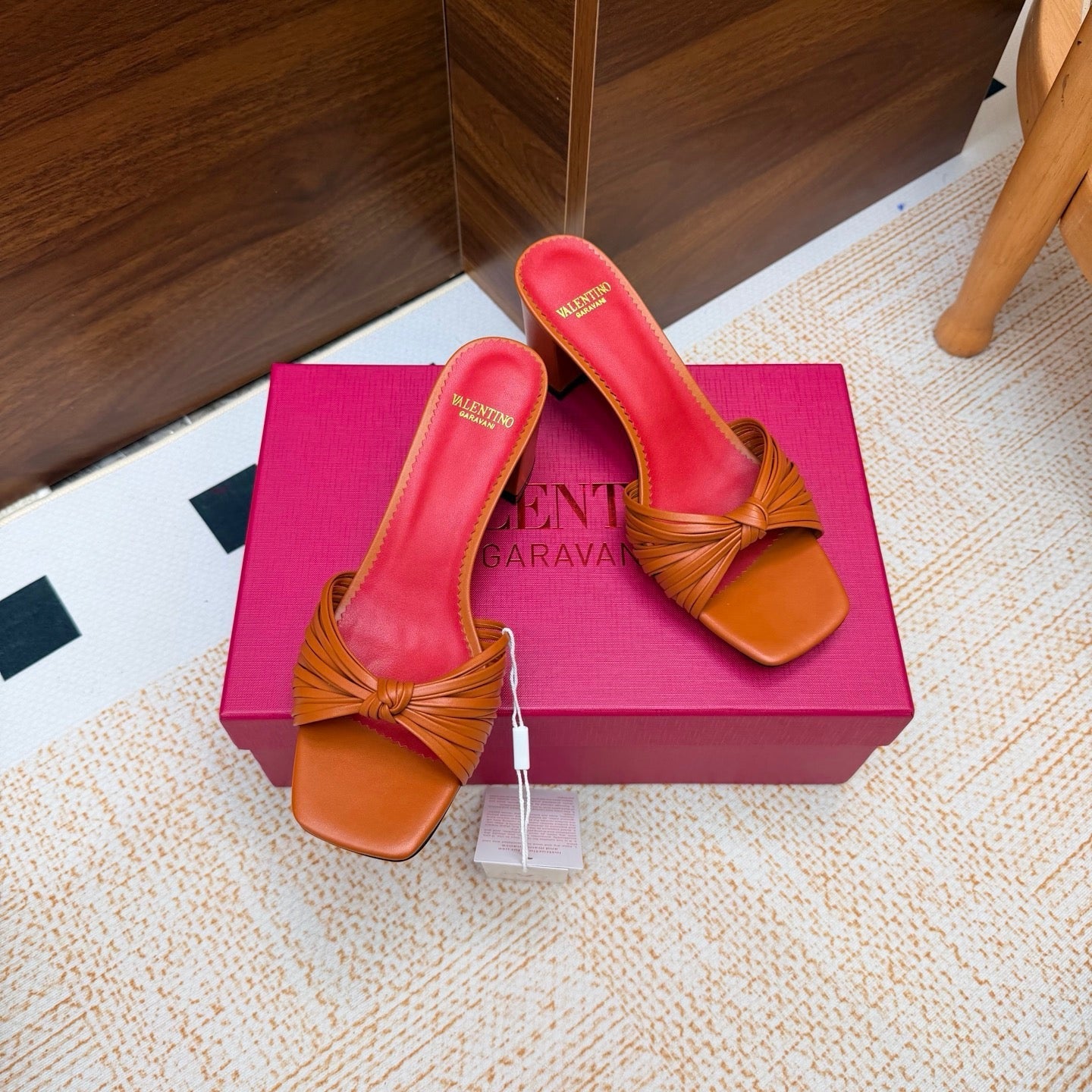 VALENTINO 26S BLOCK-HEEL SANDALS 65 MM IN ORANGE CALFSKIN