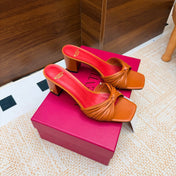 VALENTINO 26S BLOCK-HEEL SANDALS 65 MM IN ORANGE CALFSKIN
