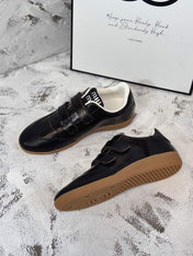 RETRO SNEAKERS WITH RIPTAPE STRAPS IN BLACK LAMBSKIN KNITTED PATTERN