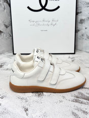 RETRO SNEAKERS WITH RIPTAPE STRAPS IN WHITE SMOOTH LAMBSKIN