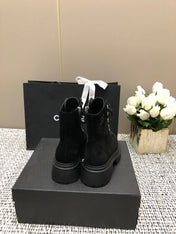 SHORT BOOTS BLACK SUEDE LAMBSKIN