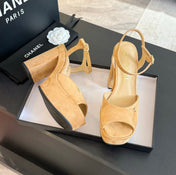 HIGH HEEL PLATFORM SANDALS IN SAND YELLOW SUEDE