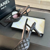 POINTED SLINGBACK MID HEELS BLACK LAMBSKIN