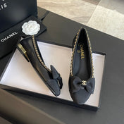 BALLET FLAT BLACK CALFSKIN AND FABRIC