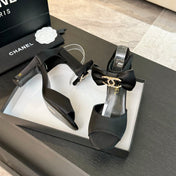 HIGH SANDAL OPEN TOE IN BLACK SATIN