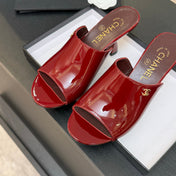 PEEP TOE MULE 85MM IN WINE RED PATENT CALFSKIN