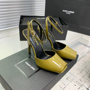 SL FISH MOUTH SANDAL PUMP LEMON POLISHED CALFSKIN