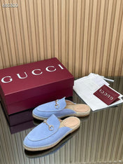 GUCCI 26S LOAFER MULES IN LIGHT BLUE SUEDE