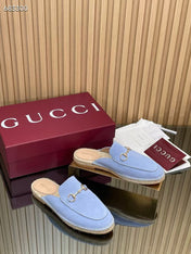 GUCCI 26S LOAFER MULES IN LIGHT BLUE SUEDE