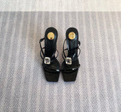 HIGH MULES WITH GEM IN BLACK GLOSSY CALFSKIN