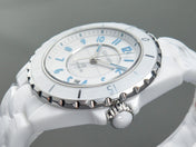 J12 Date Automatic White Ceramic Blue Numerals White Dial
