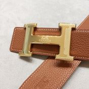 HM H D'ANCRE BELT BUCKLE & REVERSIBLE BLACK AND BRONZE BROWN LEATHER STRAP 38 MM GOLD HARDWARE