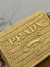 WOVEN SMALL FLAP BAG 16 IN BEIGE RAFFIA GOLD HARDWARE