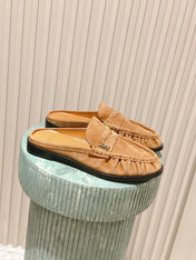 YSL 25S LOAFER MULE IN CARAMEL SUEDE