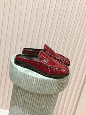 YSL 25S LOAFER MULE IN DARK RED GLOSSY CALFSKIN