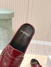 YSL 25S LOAFER MULE IN DARK RED GLOSSY CALFSKIN