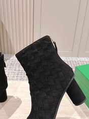 BOTTEGA VENETA 26S INTRECCIATO BOOTS 85 MM IN BLACK SUEDE