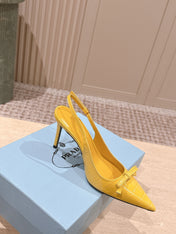 PRADA 26S POINTED-TOE SLINGBACK HEELS 85MM IN GOLDEN YELLOW CROC-EMBOSSED CALFSKIN