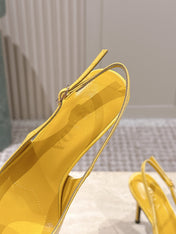 PRADA 26S POINTED-TOE SLINGBACK HEELS 85MM IN GOLDEN YELLOW CROC-EMBOSSED CALFSKIN