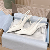 PRADA 26S POINTED-TOE SLINGBACK HEELS 75MM IN WHITE SHINY CALFSKIN