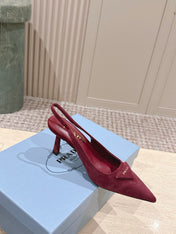 PRADA 26S POINTED-TOE SLINGBACK HEELS 75MM IN DARK RED SUEDE WITH LOGO